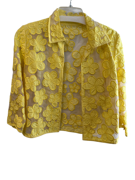 Marisa Baratelli Size 6 Yellow Thai Silk Open Front Flowers Collared Jacket Yellow / 6