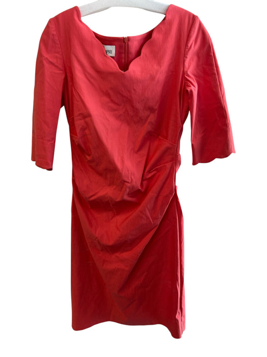 Sara Campbell Size 10 coral Polyester V Neck 1/2 Sleeve Scallop Detail Dress coral / 10