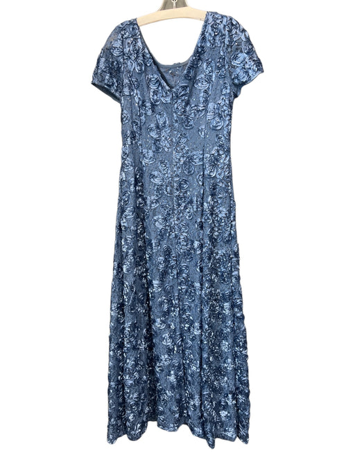 Alex Evenings Size 10 Blue Nylon Blend Persian Lamb Scoop Neck Cap Sleeve Gown Blue / 10