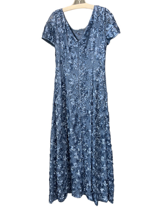 Alex Evenings Size 10 Blue Nylon Blend Persian Lamb Scoop Neck Cap Sleeve Gown Blue / 10