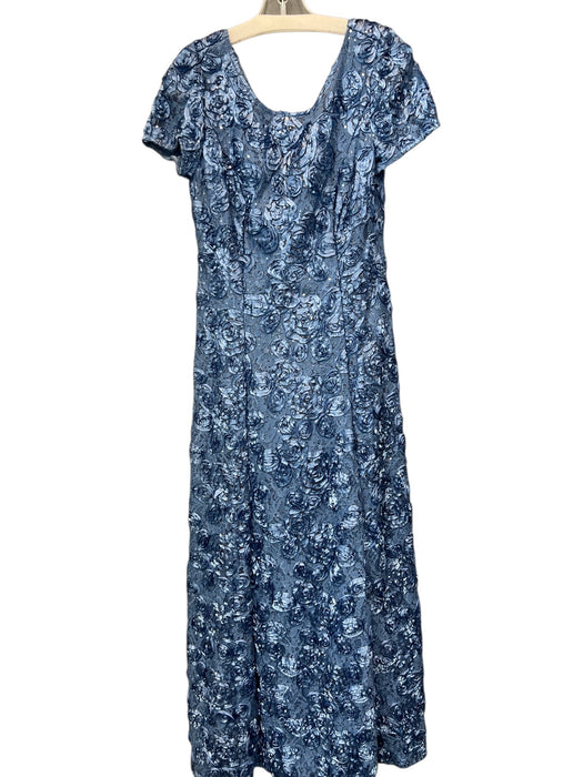 Alex Evenings Size 10 Blue Nylon Blend Persian Lamb Scoop Neck Cap Sleeve Gown Blue / 10