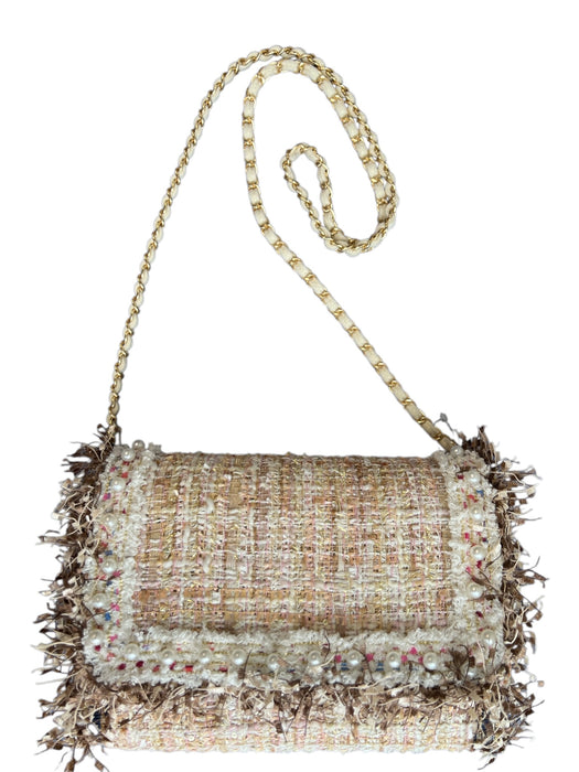 Cristina Sabatini Beige & Brown Fabric Flap Shoulder & Crossbody Straps Bag Beige & Brown / Small