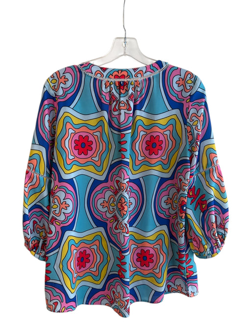 Crosby Size S Blue & Multi Polyester V Neck Floral 3/4 Sleeve Lace Detail Top Blue & Multi / S
