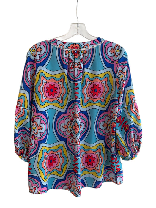 Crosby Size S Blue & Multi Polyester V Neck Floral 3/4 Sleeve Lace Detail Top Blue & Multi / S