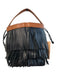 Pearl by Lela Rose Black & Brown Leather Top Handle Fringe Drawstring Bag Black & Brown / S