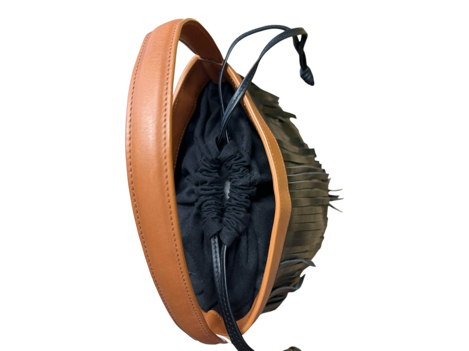 Pearl by Lela Rose Black & Brown Leather Top Handle Fringe Drawstring Bag Black & Brown / S