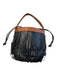 Pearl by Lela Rose Black & Brown Leather Top Handle Fringe Drawstring Bag Black & Brown / S