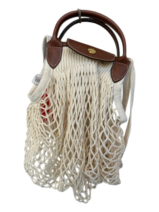 Longchamp Cream & Brown Cotton Net Leather Top Handle Bag Cream & Brown / S