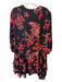 Alice & Olivia Size L Black & Red Polyester Long Balloon Sleeve V Neck Dress Black & Red / L