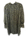 Alice & Olivia Size L Black & Yellow Silk Blend Long Balloon Sleeve V Neck Dress Black & Yellow / L
