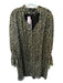Alice & Olivia Size L Black & Yellow Silk Blend Long Balloon Sleeve V Neck Dress Black & Yellow / L