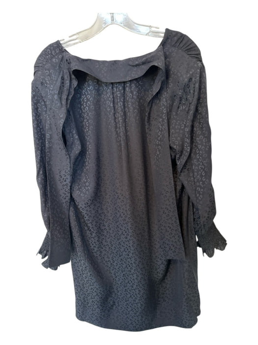 Rebecca Taylor Size L Black Silk Long Balloon Sleeve Animal Print Dress Black / L