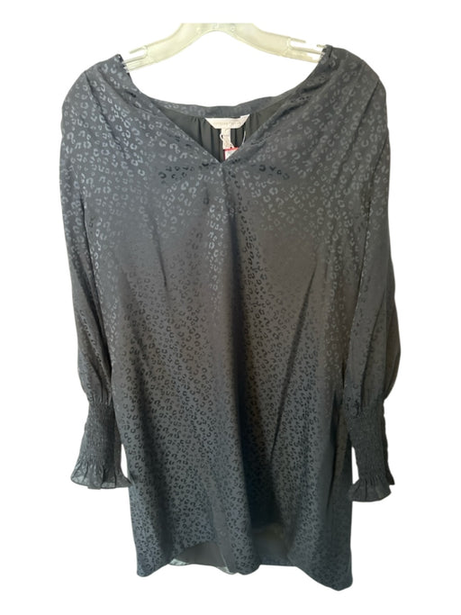 Rebecca Taylor Size L Black Silk Long Balloon Sleeve Animal Print Dress Black / L