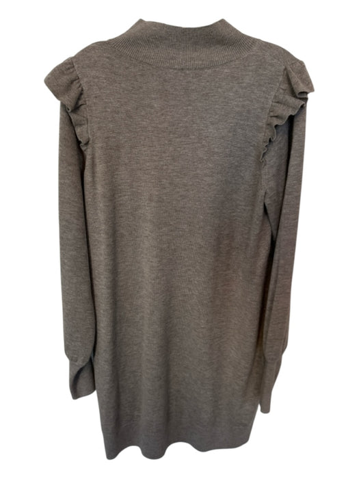 Joie Size L Taupe Wool & Silk Long Sleeve Ruffles Mock Neck Dress Taupe / L