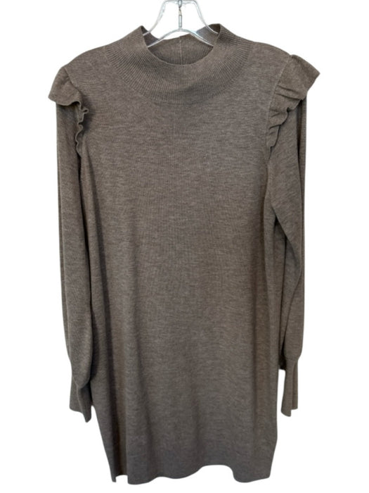 Joie Size L Taupe Wool & Silk Long Sleeve Ruffles Mock Neck Dress Taupe / L