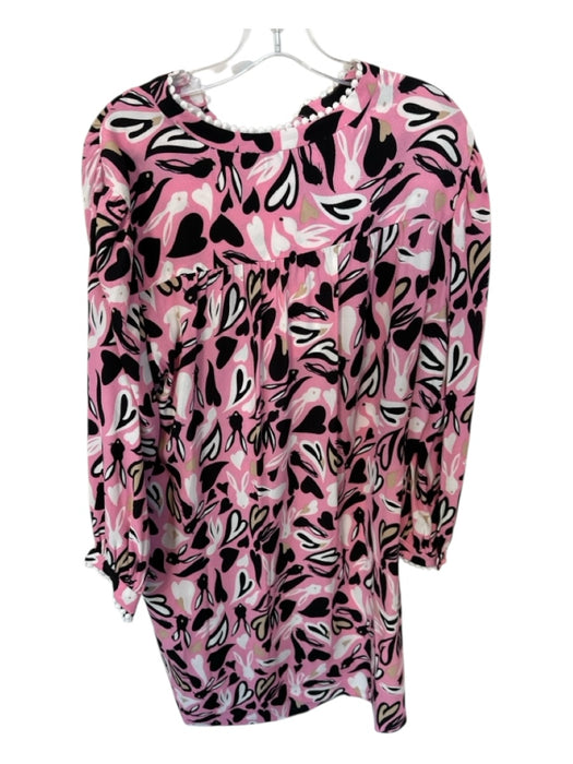 Diane Von Furstenberg Size L Pink & Black Viscose Long Balloon Sleeve Dress Pink & Black / L