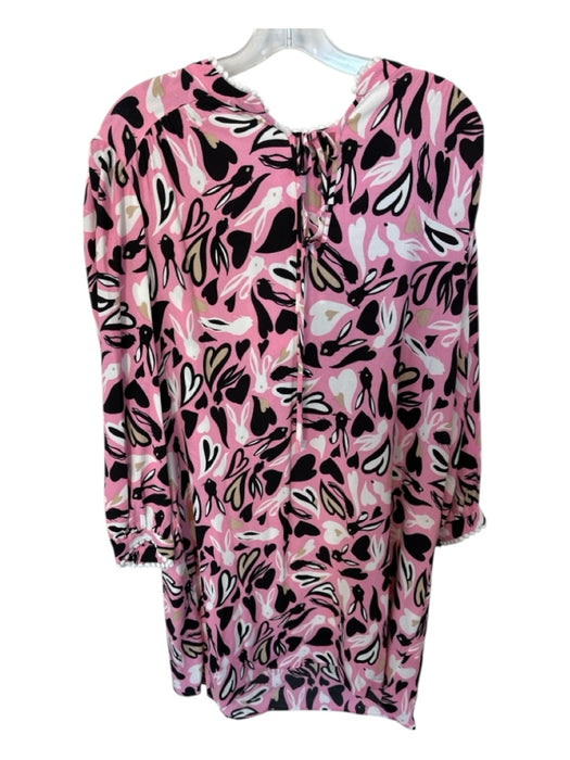 Diane Von Furstenberg Size L Pink & Black Viscose Long Balloon Sleeve Dress Pink & Black / L