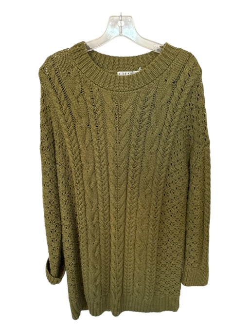 Alice & Olivia Size L Green Wool Blend Long Sleeve Cable Knit Dress Green / L
