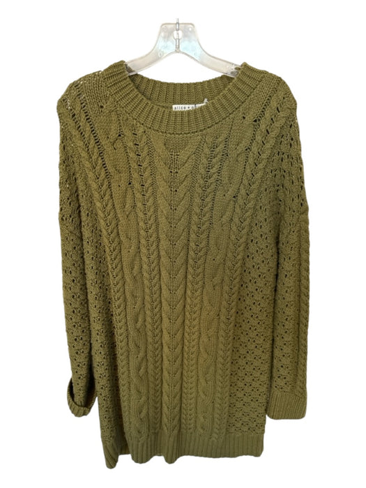 Alice & Olivia Size L Green Wool Blend Long Sleeve Cable Knit Dress Green / L