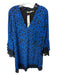 Alice & Olivia Size M Black & Blue Polyester Long Bell Sleeve Flowers Dress Black & Blue / M