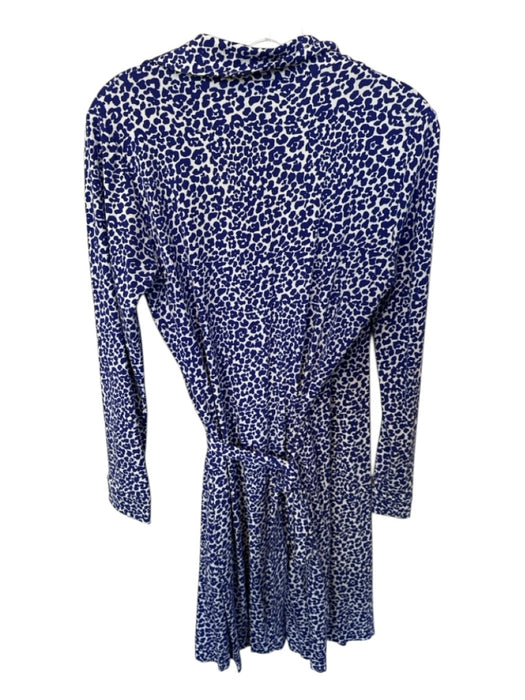Diane Von Furstenberg Size 10 Navy & white Viscose Blend Long Sleeve Wrap Dress Navy & white / 10