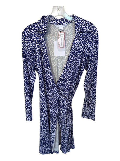 Diane Von Furstenberg Size 10 Navy & white Viscose Blend Long Sleeve Wrap Dress Navy & white / 10