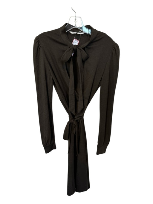 Diane Von Furstenberg Size 12 Brown Wool Long Sleeve neck tie Midi Dress Brown / 12