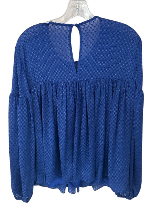 Trina Turk Size L Royal Blue Polyester Long Sleeve Pleated Stitch Detail Top Royal Blue / L