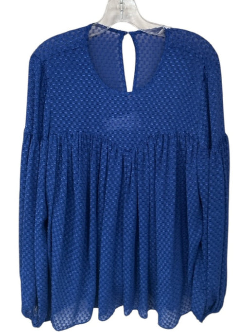 Trina Turk Size L Royal Blue Polyester Long Sleeve Pleated Stitch Detail Top Royal Blue / L