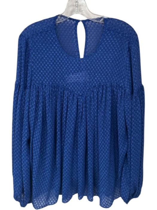 Trina Turk Size L Royal Blue Polyester Long Sleeve Pleated Stitch Detail Top Royal Blue / L