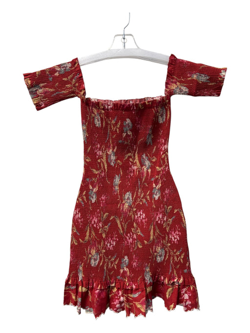 Zimmerman Size 0 Red & Multi Linen & Cotton Stretch Bodice Off Shoulder Dress Red & Multi / 0