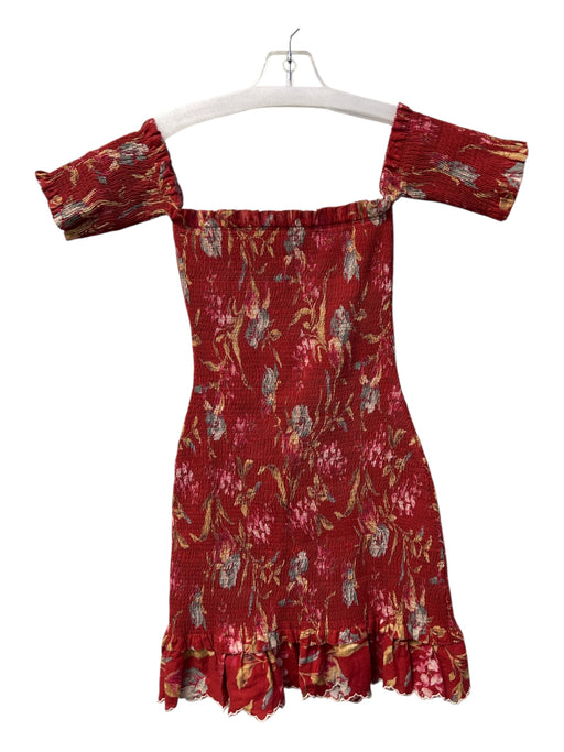 Zimmerman Size 0 Red & Multi Linen & Cotton Stretch Bodice Off Shoulder Dress Red & Multi / 0