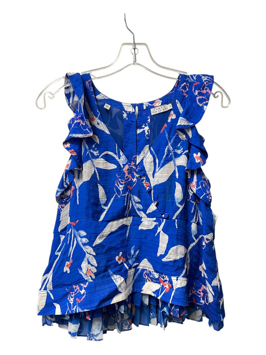Tanya Taylor Size One Size Blue, White & Multi Silk All Over Print V Neck Top Blue, White & Multi / One Size