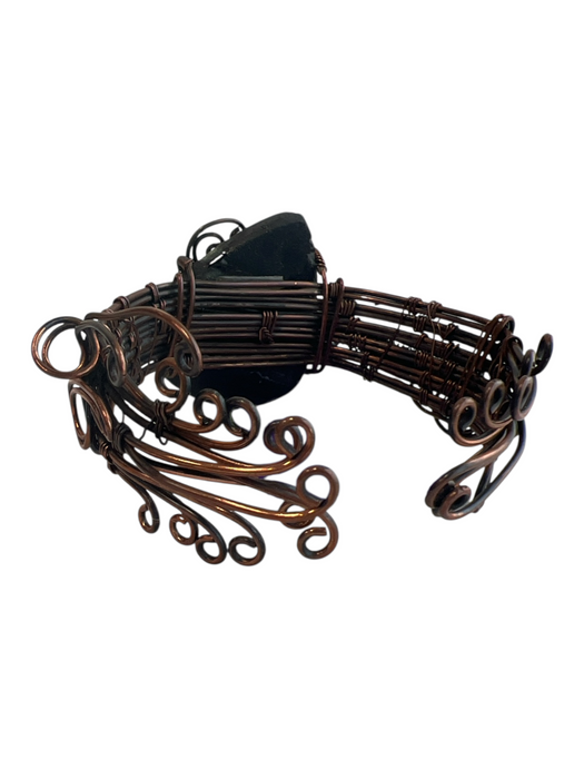No Brand Brown & Black Copper Stone Wire Wrap cuff Bracelet Brown & Black
