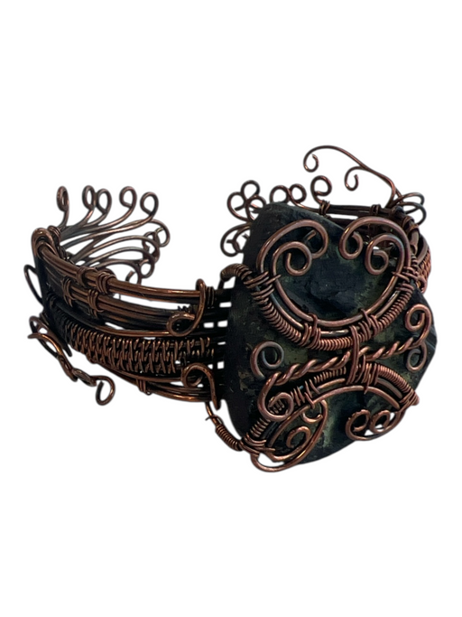 No Brand Brown & Black Copper Stone Wire Wrap cuff Bracelet Brown & Black