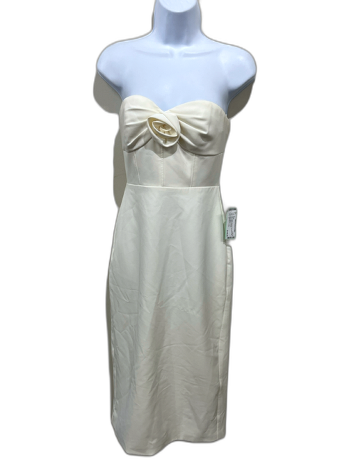 ML Monique Lhuillier Size 0 White Polyester Sleeveless Midi Rose detail Dress White / 0