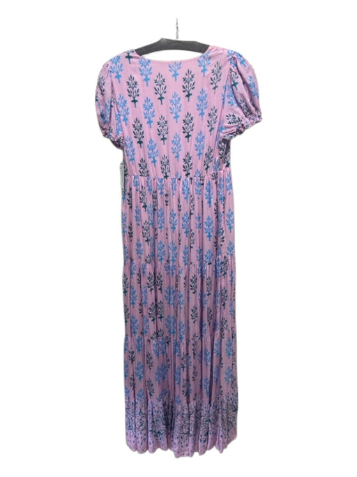 Celina Moon Size S Pink & blue Viscose Leaf Motif Short Puff Sleeve Maxi Dress Pink & blue / S