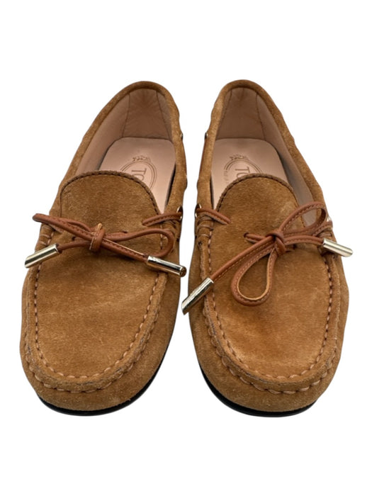 Tod's Shoe Size 36 Tan Leather Upper Suede Tie Detail Moccasin Slip On Loafers Tan / 36
