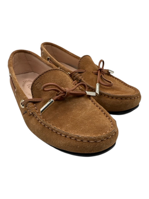 Tod's Shoe Size 36 Tan Leather Upper Suede Tie Detail Moccasin Slip On Loafers Tan / 36