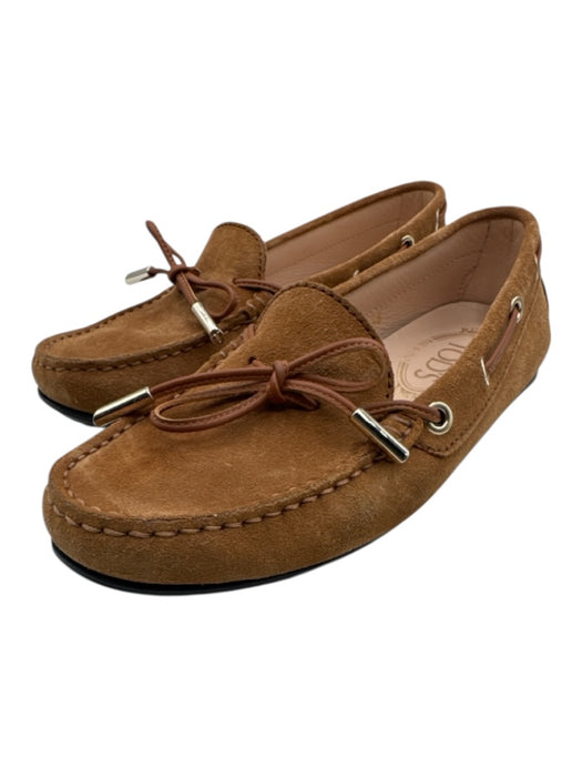 Tod's Shoe Size 36 Tan Leather Upper Suede Tie Detail Moccasin Slip On Loafers Tan / 36