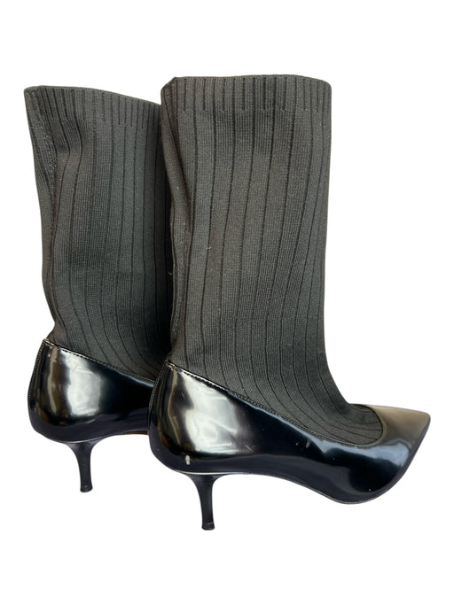 Zara Shoe Size 36 Black Patent Leather Fabric Ribbed Pointed Toe Booties Black / 36