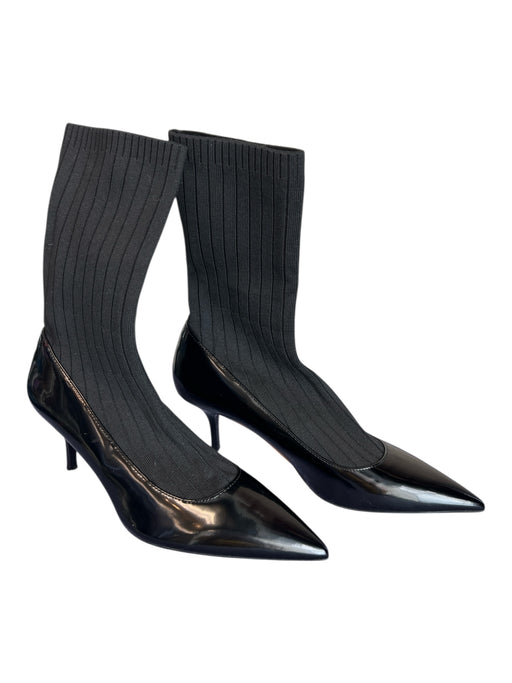 Zara Shoe Size 36 Black Patent Leather Fabric Ribbed Pointed Toe Booties Black / 36