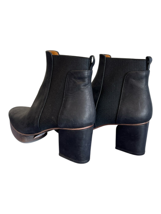 Coclico Black Leather Stretch Panel Square Toe Ankle High Platform Booties Black