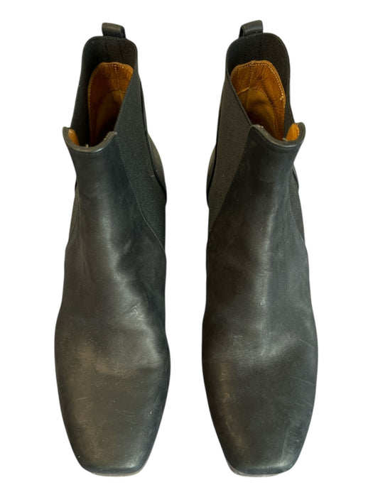 Coclico Black Leather Stretch Panel Square Toe Ankle High Platform Booties Black