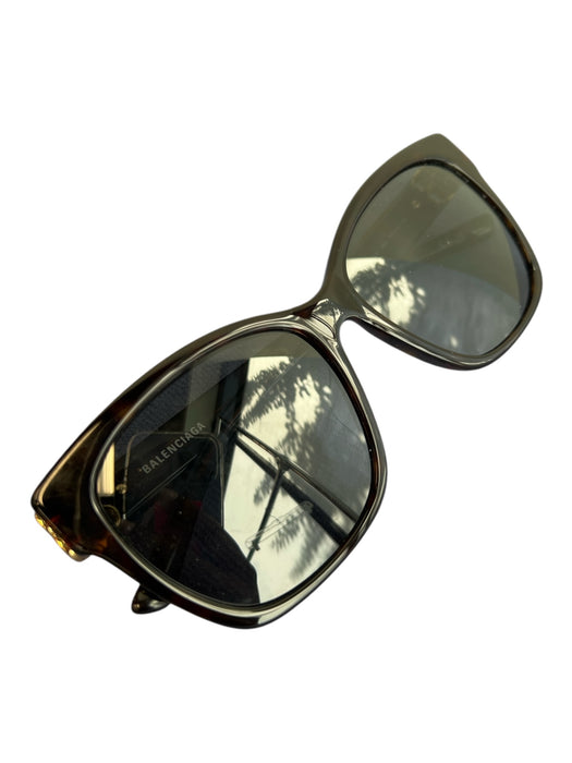 Balenciaga Brown Acetate Goldtone Logo Square Shape Tortoise Sunglasses Brown