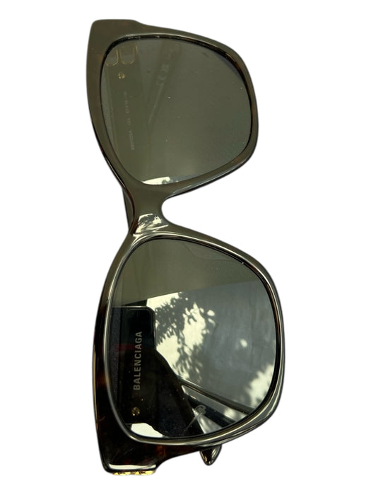 Balenciaga Brown Acetate Goldtone Logo Square Shape Tortoise Sunglasses Brown