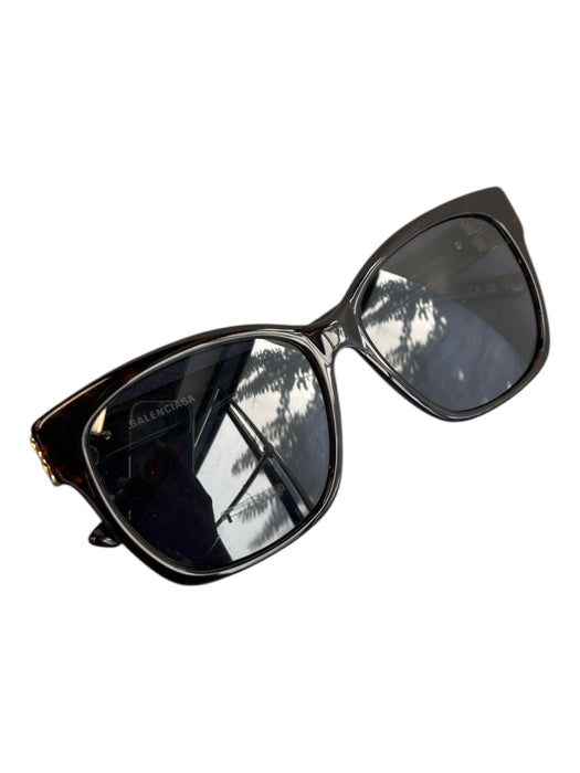 Balenciaga Brown Acetate Goldtone Logo Square Shape Tortoise Sunglasses Brown