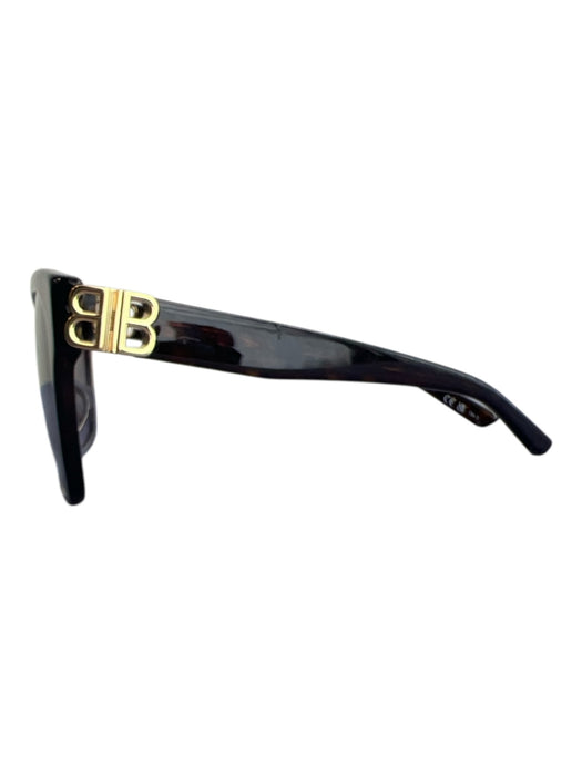 Balenciaga Brown Acetate Goldtone Logo Square Shape Tortoise Sunglasses Brown