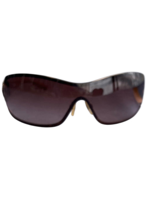 Chanel Taupe Metal Rhinestone Studded Logo Rimless Sunglasses Taupe