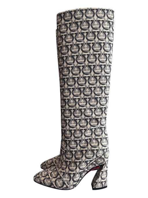 Salvatore Ferragamo Shoe Size 6.5 Cream multi Logo Knee High Pointed Toe Boots Cream multi / 6.5